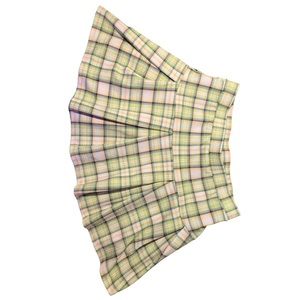 Tan, green, and white plaid pleated skirt